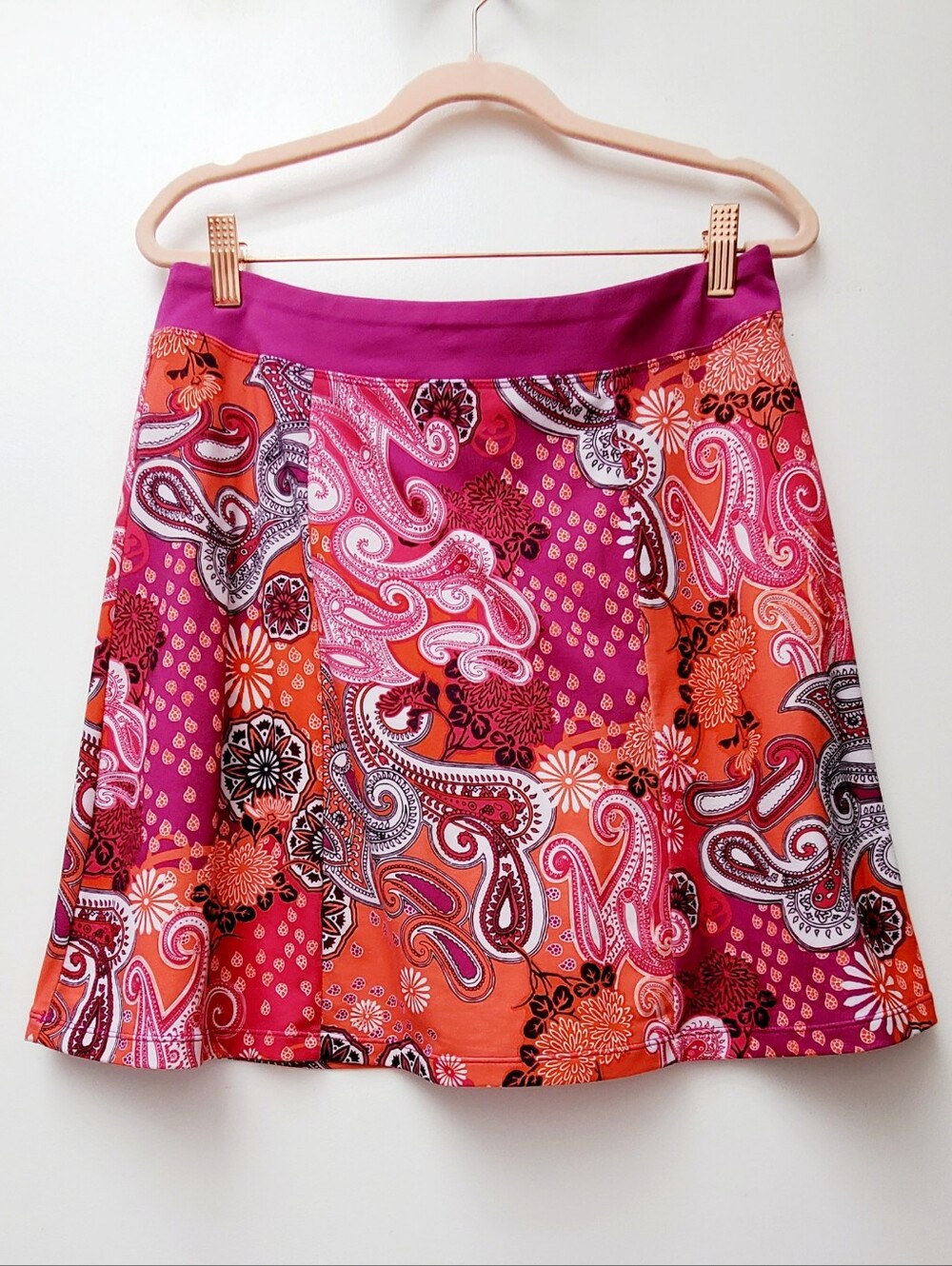 Prana Women’s Pink & Orange Paisley A-Line Skirt Size S